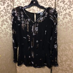 Mercedes & Adrienne Black Beaded Top Skirt 2PC Set Size 4 6