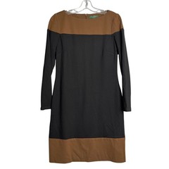 Lauren Ralph Lauren Dress Womens 6 Black Tan Sheath Color Block Classic