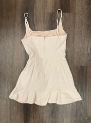 Princess Polly Beige Square Neck Strappy Mini Dress Tie Waist Ruffle Hem Zip, 4
