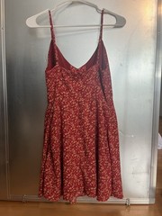 FOREVER 21 Red Floral V-Neck Button Front Strappy Slip Midi Dress M