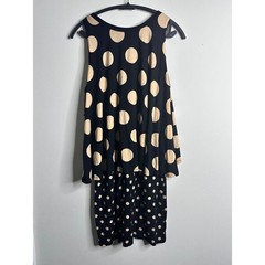 Marve Black Beige Polka Dot V Neck Sleeveless Layered Dress