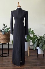 NWT BCBGMAXAZRIA Black Open Back Maxi Gown Dress Formal High Neck Side Slit US 2