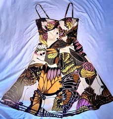 Betsey Johnson Y2K Butterfly Print Fit & Flare Dress 2 Sweetheart Button Front