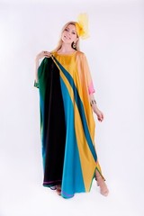 Multi Printed Kaftan, Soft Satin Silk Caftan, Party Wear, Long Kaftan J5850
