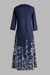 Cherieday Blue White Floral Midi Dress Scalloped Neck 3/4 Sleeve Size 2XL