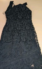Francesca&rsquo;s Navy Blue Halter Dress Small Mid Thigh Length Thick Floral Lace