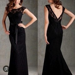 Mori Lee by Madeline Gardner Black Lace V-Back Dress Gown Tie Sash US 20
