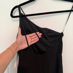 Hello Molly Black One Shoulder Midi Dress Asymmetrical Slit Size US 2 XS