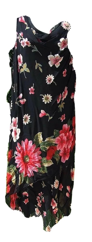 DESIGNER INSPIRED BLACK RED MULTI FLORAL SLEEVELESS COCKTAIL SHEATH DRESS 8 NEW