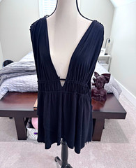 Free People Black Sleeveless V-Neck Open Back Tie Mini Dress, Jersey S