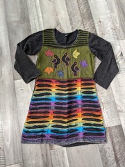 Nepal Cotton Patchwork Bird Boho Hippie Festival Tunic Dress Medium Long Sleeve