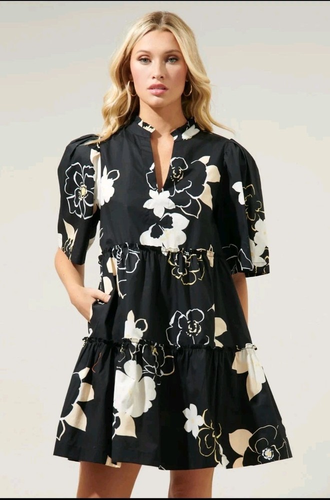 Sugarlips Cairan Rose Floral Dixie Split Neck Shift Dress NWT Size XL Cotton