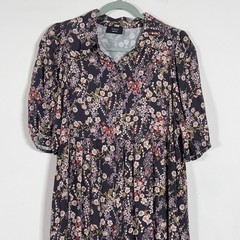 VICI Button Front Maxi Shirt Dress Sz M Blue Floral Elbow Sleeves Pockets Boho
