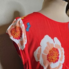 LOFT Red Floral Cap Sleeve Midi Dress Size 6 Tropical Rayon Slit Hem