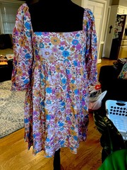HUDSON GRAY Multicolor Floral Chiffon A-Line Dress Square Neck 3/4 Sleeve