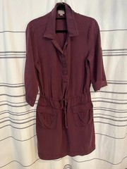 J Jill Maroon Belted 2 Pocket Shirt Dress Knee Length L Sustainable Fabric