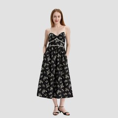 Women Twist-Front Midi A-Line Dress – A New Day Black Floral M