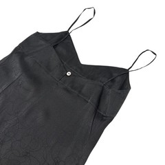 CHANEL Vintage 01P CC Logo Dress One-piece #38 Flower Camellia Button Black Silk