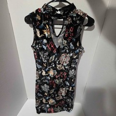 Floral Velvet Mini Dress Sleeveless Mock Neck Cutout Back Boho Party