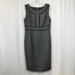 Black Label By Evan Picone Womens Shift Dress Gray Slit Jewel Neck Sleeveless 4
