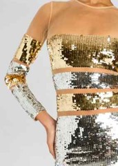 NEW NWT $1198 RETROFETE « Desi » silver & gold & nude mesh maxi dress sz M