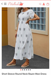 Petallush White Black Geometric Maxi Dress Round Neck Puff Short Sleeve M