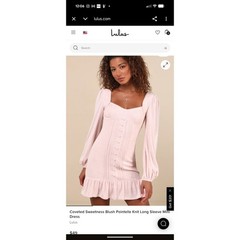 NWT Lulus Coveted Sweetness Blush Pointelle Knit Long Sleeve Mini Dress Pink M