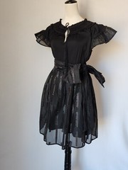 Sui by Anna Sui Cocktail Party Bow Midi Dress Fit-Flare Sheer-Fabric Black Sz.S