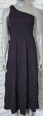 One Shoulder Sleeveless Knot Smocked Midi Dress Flowy Split Womens Size Small