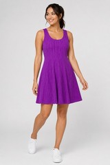 Athleta Textured Fit & Flair Dress Women Large Purple Stretch Athletic Travel