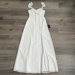 Lulus The Way To Love Ruffled Maxi Dress XS White Cut Out Slit Cottagecore Boho