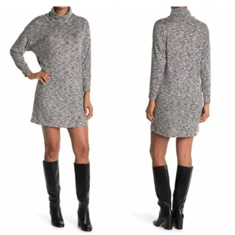 Cotton Emporium Women&rsquo;s Turtleneck Patch Pocket Sweater Dress In Silver XS $78