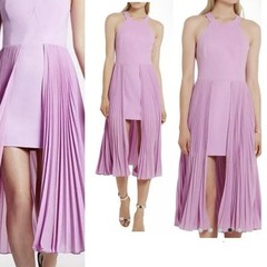 Halston Heritage Halter Neck Flattering Silhouette Crepe Lavander Midi Dress 6