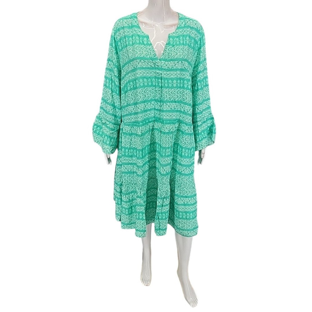 Destination 365 Womens Allover Printed Everyday Split Neck Dress 3X Plus Size