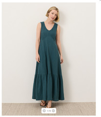 PACT Organic Coastal Double Gauze Beach To Brunch Maxi Dress Deep Aqua