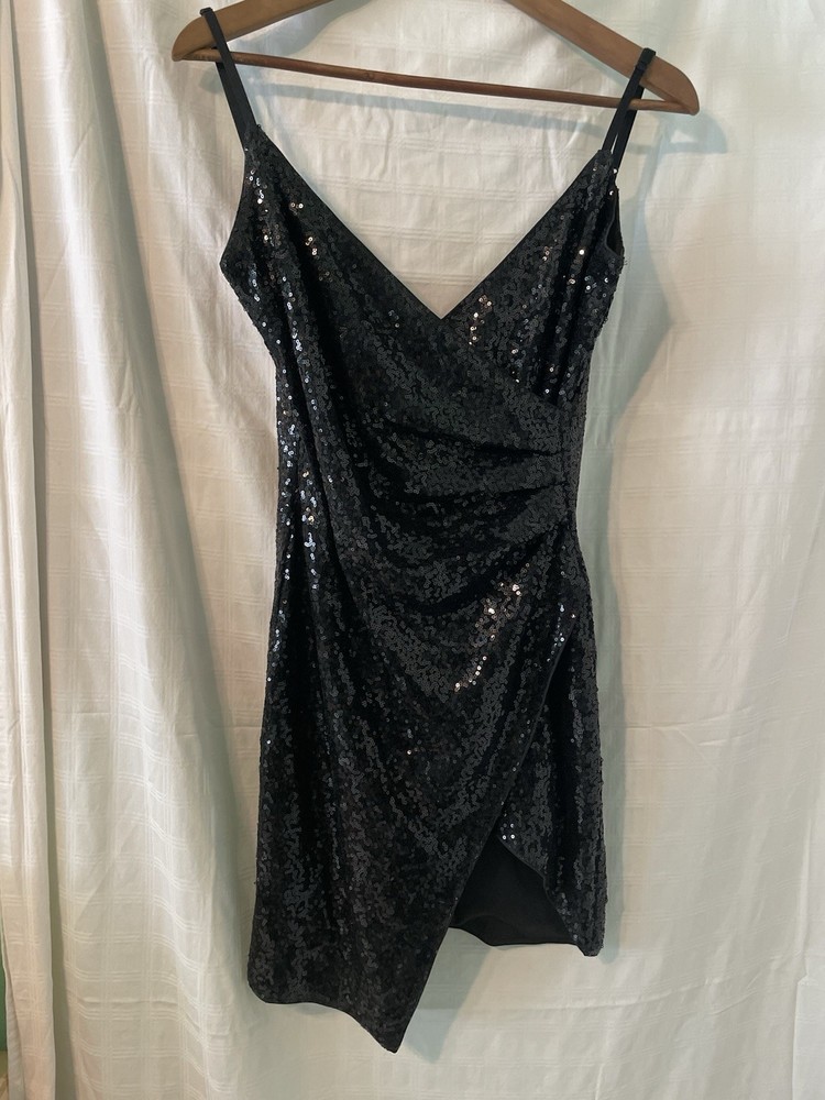 Fiestar Black Sequined Women’s Strappy Body Con Double Length Dress Size Small