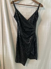 Fiestar Black Sequined Women’s Strappy Body Con Double Length Dress Size Small