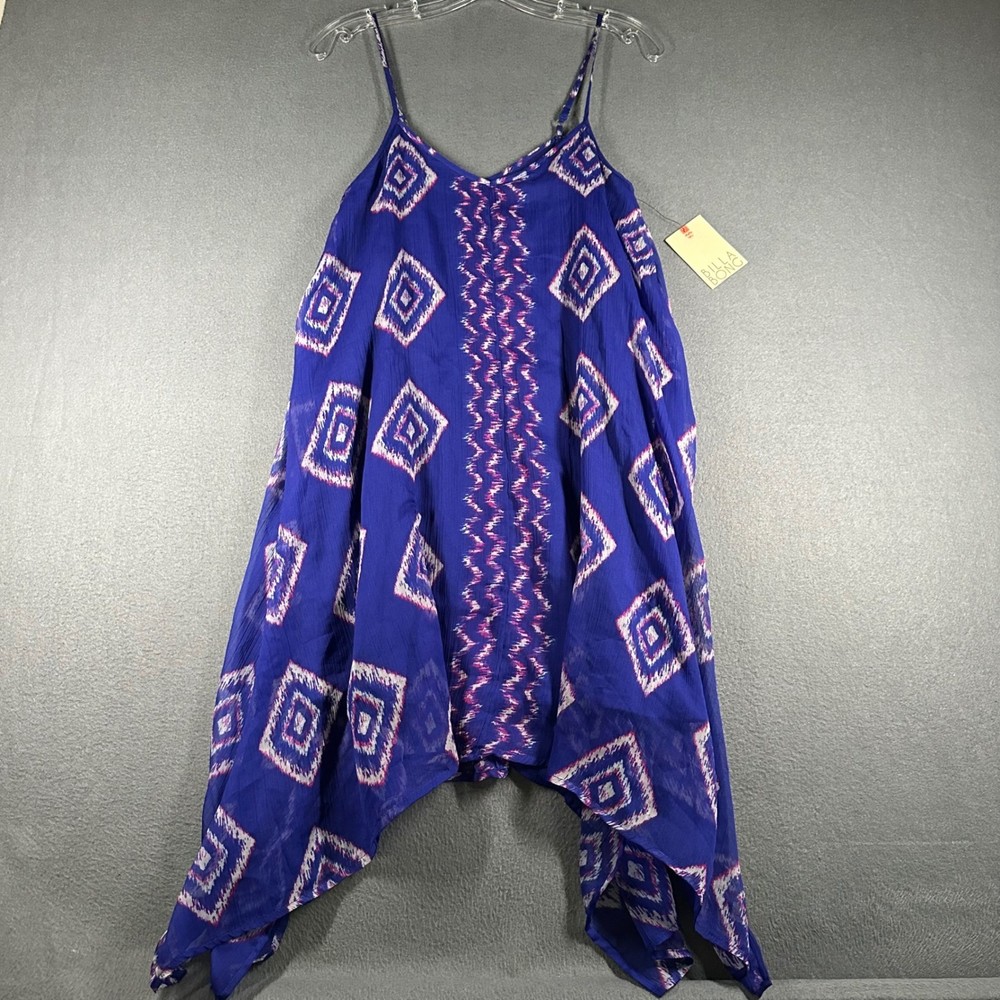Billabong Handkerchief Hem Maxi Dress Small Royal Blue Geometric Print Cover Up