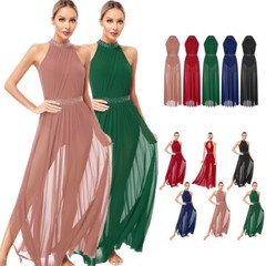 Womens Dancewear Press Buttons Tulle Skirt Leotard Long Lyrical Dance Dress