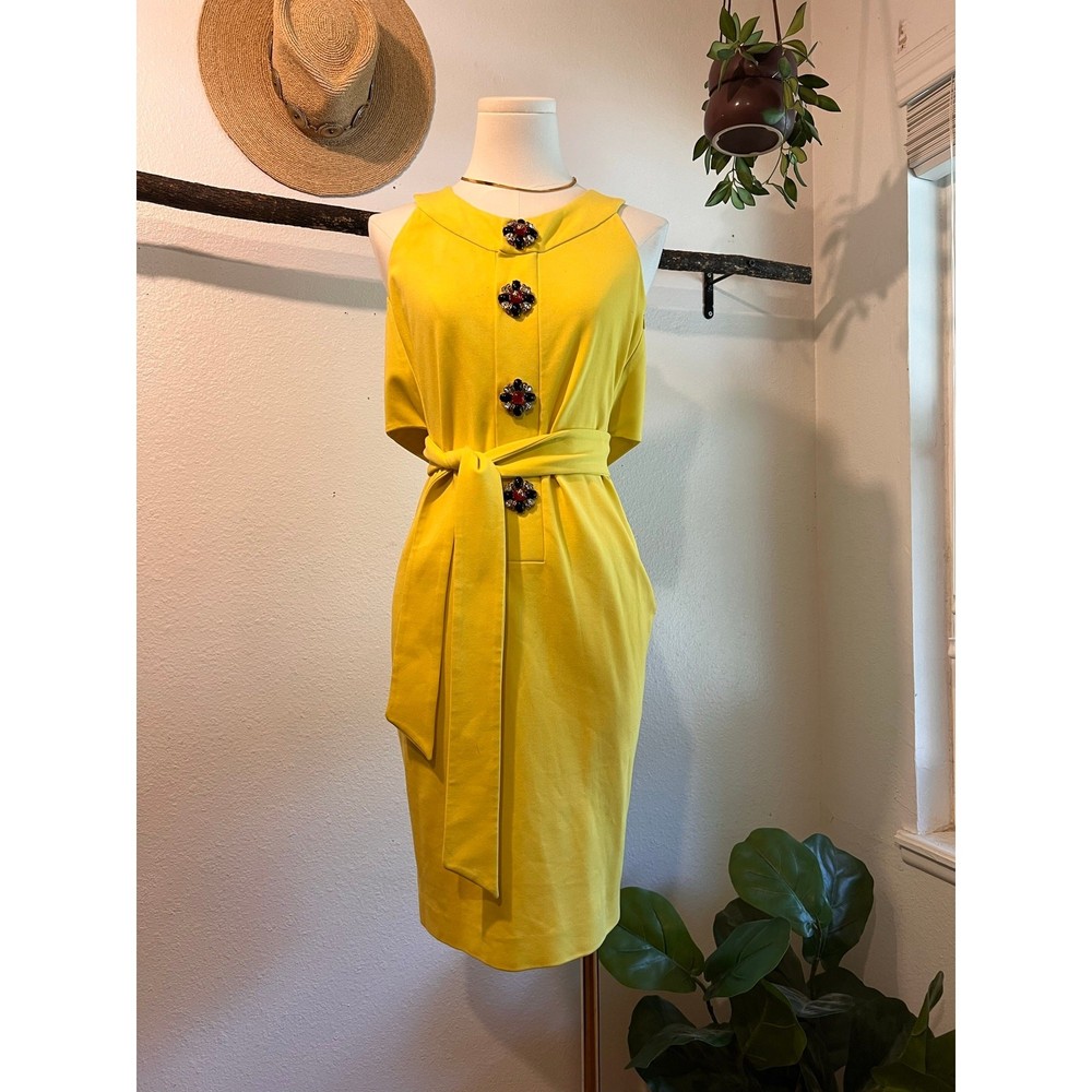 Y2K DSquared2 Yellow Gem Wrap Sleeveless Summer Dress Size Medium Italy Made