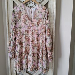 Fourteenth Place Maja Blush Floral Ruffle Swing A Line Dress Medium Cottagecore