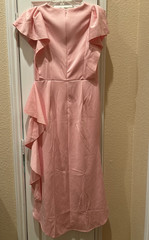 AOMEI Women’s Pink Solid Sheath Midi Dress Asymmetric Ruffle V-Neck Zip L
