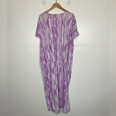 Stan Herman Soft Knit Kaftan Size L Color Purple & White Belted Side Pockets