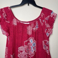 MALAMA Hawaiian Dress Womens Size Medium Red Asian Bird Flower Pattern Ruffles