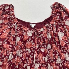 Burgundy Floral Smocked Tiered Midi Dress Sz L Boho Prairie Peasant Whimsigoth