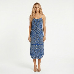 Mara Hoffman Blue Abstract Tribal Print Midi Slip Dress Boho Resort Medium