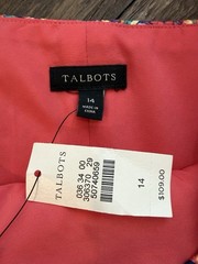 NWT Talbots Paisley Sheath Dress Women’s Size 14 Sleeveless Tie Back Career Midi