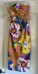 Anthropologie Maeve Strapless Floral Belted Botanical Print Midi Dress Sz S