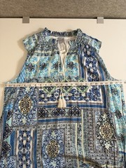 Chico’s 3 modern peasant tile dress maxi lined bodice Blue Size XL NWT Beach