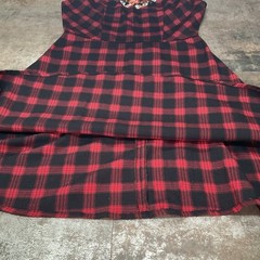 ModCloth En Crème Buffalo Plaid Fit & Flare Embroidered Floral Bib Dress, Sz S